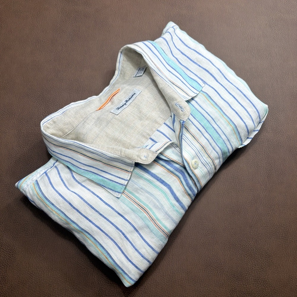 Tommy Bahama 100% LINEN Shirt Men's 4XLB Big Tall Long Sleeve Button Striped